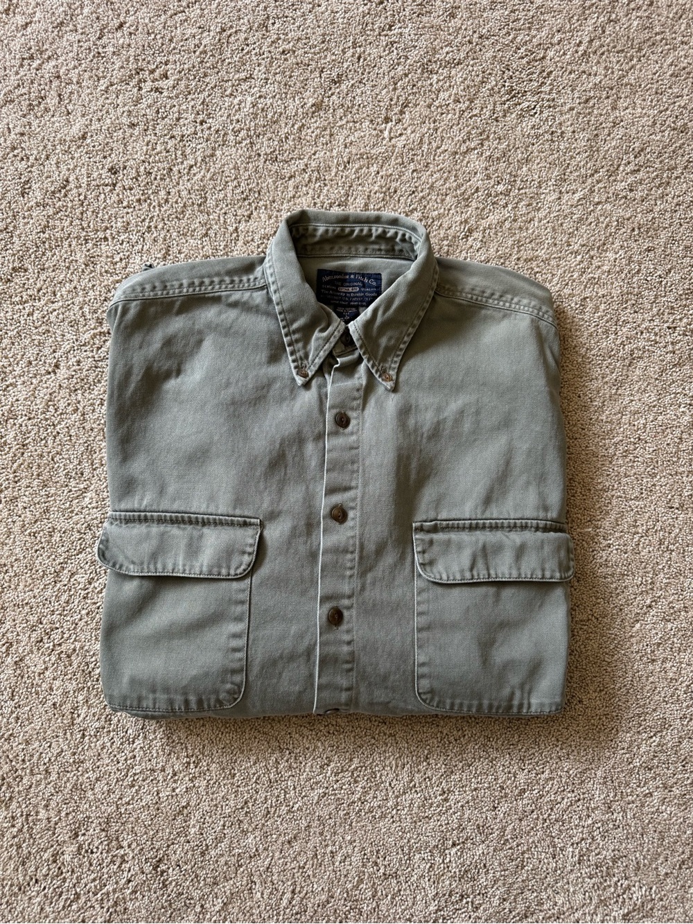 Vintage Abercrombie & Fitch Shirt Mens Large Green Canvas Utility Workwear 90s